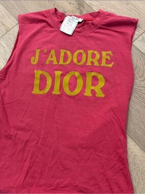 Authentic Dior Pink Tank Top with Yellow 'J'ADORE DIOR' Lettering US size 6